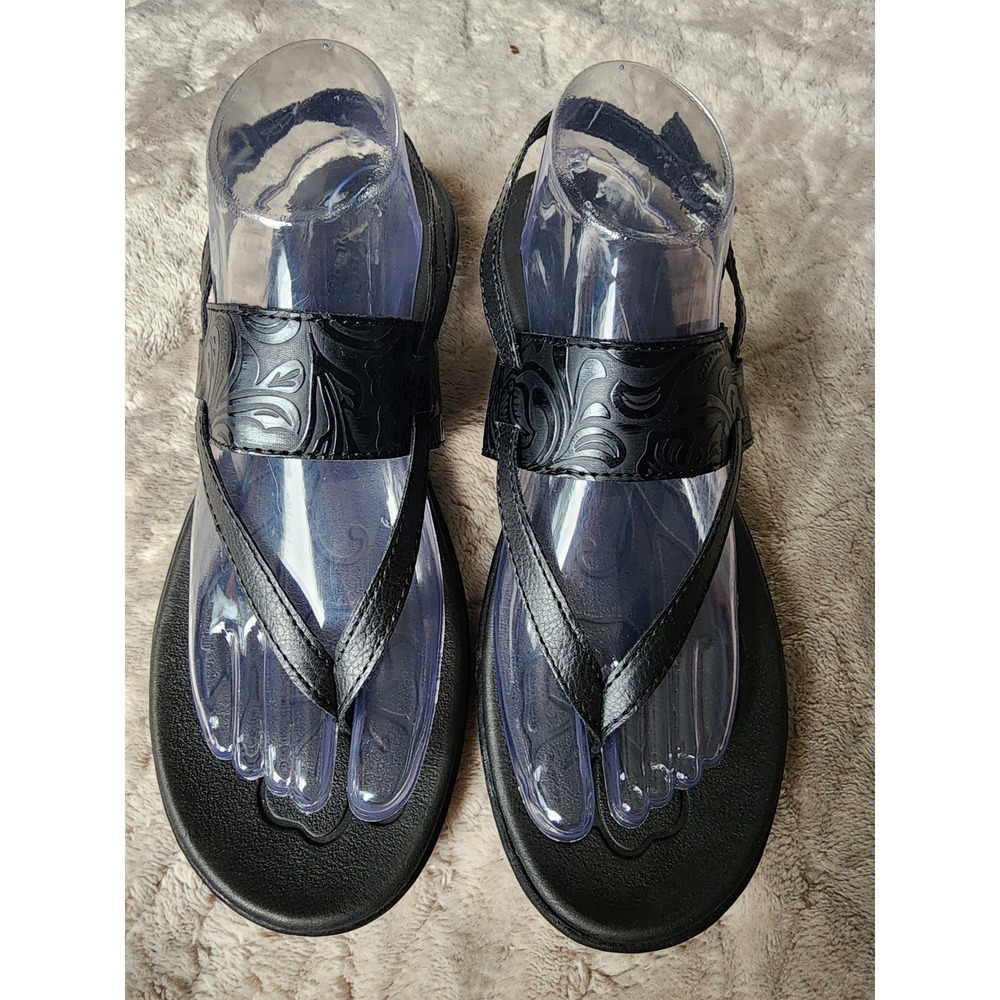 b.o.c. Born Concept Womens 9 Black Embossed Floral Strappy Slingback Sandals